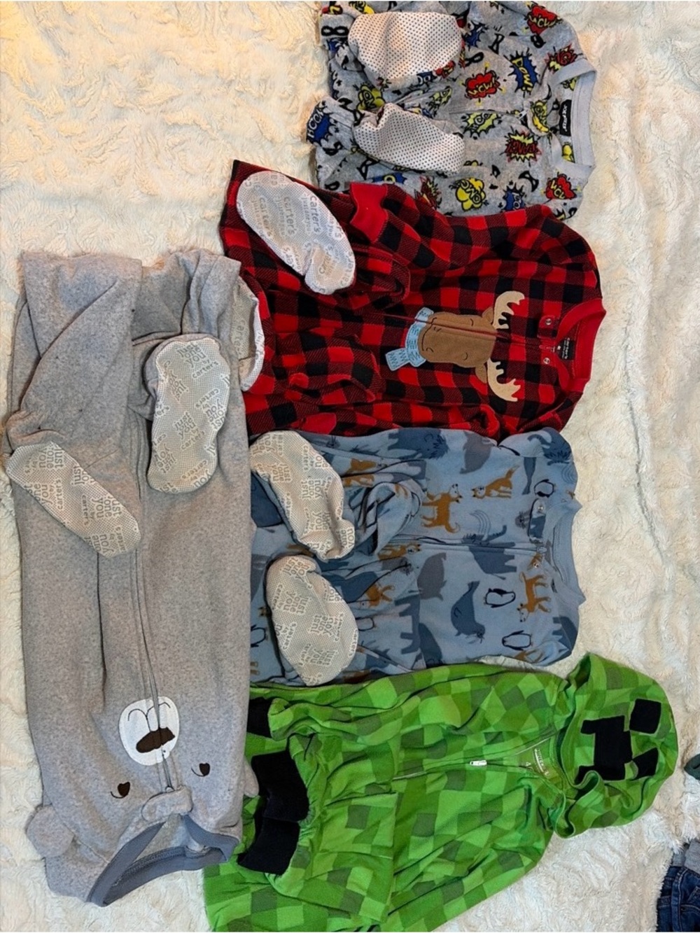 Boys size 4 Mix and Match Fleece Sleepers - Red Buffalo Plaid, Gray, Blue, Green